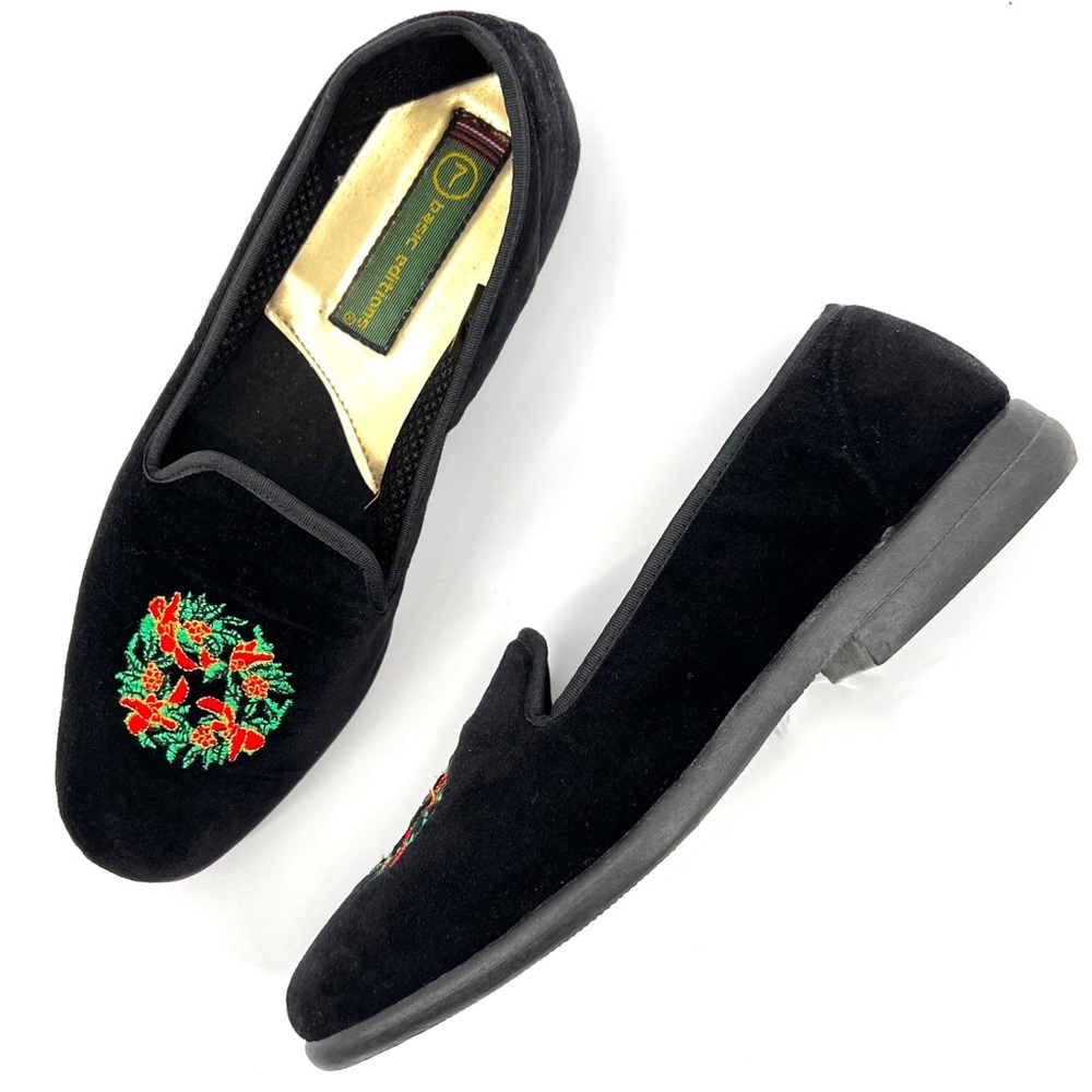 Vintage 90s Basic Editions Wreath Velvet Ugly Christmas Smoking Slipper 7